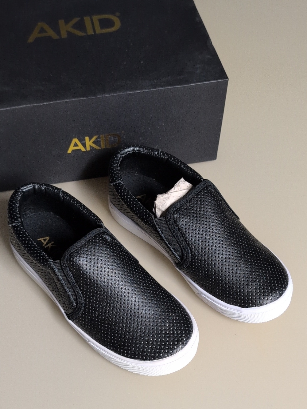 AKID Black Perforated Slip-On Sneakers